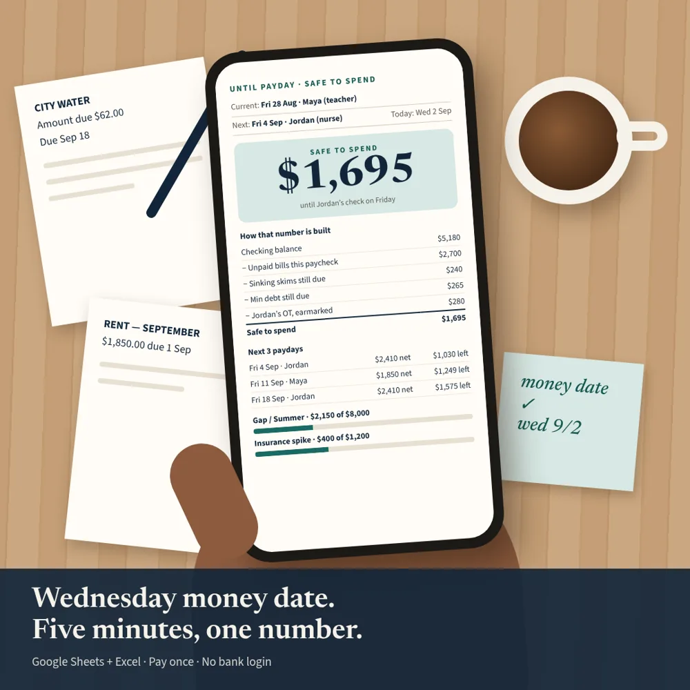 Illustration of the Safe to Spend dashboard on a phone